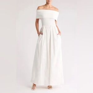 Love by Design Monet Off-Shoulder White Maxi Dress with Pockets